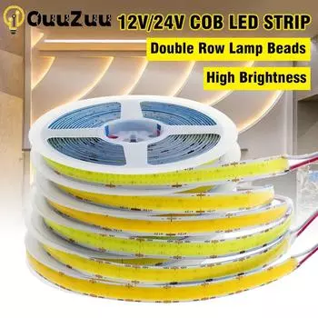 Светодиодная лента COB 12 В/24 В, 616 светодиодов, 624 светодиода, двойные необработанные лампы высокой яркости, 18 Вт/м, 3000 К, 4000 К, 6000 К, 5 м/лот 24V 3000K