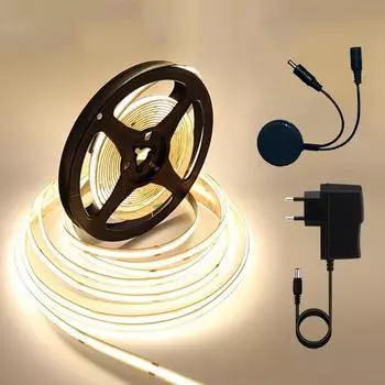 Светодиодная лента COB, 12 В, 320 светодиодов/м, линейная светодиодная лента с регулируемой яркостью, высокая яркость, гибкая, теплый/естественный/холодный белый, 8 мм, лампа RA90 для спальни EU Plug 0.5M холодный белый