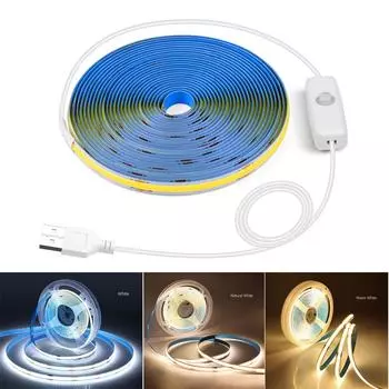 Светодиодная лента COB, 5 м, 4 м, 3 м, 2 м, 1 м, гибкая светодиодная лента высокой плотности COB Led Light RA90, теплая природа, холодный белый линейный USB 5 В 1M