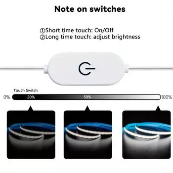 Светодиодная лента COB 5 В с сенсорным USB-датчиком, диммером, линейная лампа 320 светодиодов/м, гибкая диодная лента для подсветки дома 1m