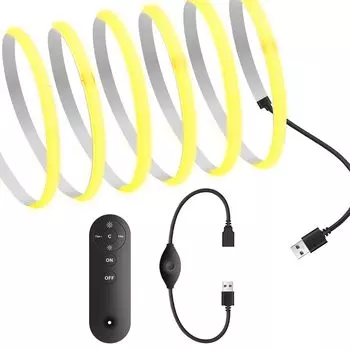 Светодиодная лента COB, гибкая, ширина 5 мм, скрытая, светодиодная лента высокой плотности, 1 м, дневной цвет 4000 К, разъем USB 5 В, дистанционное управление, двойное излучение