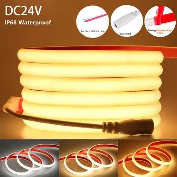 Светодиодная лента COB IP68 Водонепроницаемая CRI90 Гибкая светодиодная лента DC24V 320 светодиодов/м Силиконовая трубка Высокоплотная линейная светодиодная лента (2 Pin Wire) L=0.5M холодный белый