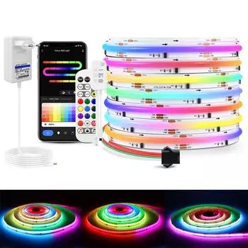 Светодиодная лента COB RGBIC, 10 мм, WS2811, адресная, 576 светодиодов/м, WIFI, управление через приложение Tuya, RGB Dream Color, гибкая светодиодная лента FOB COB 1M-EU