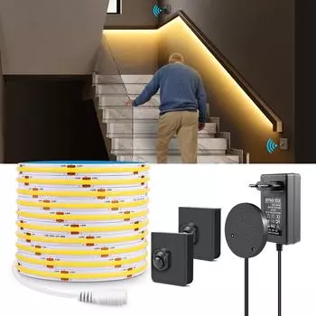 Светодиодная лента COB с портативным датчиком движения PIR, беспроводным радиочастотным приемником, кухонным шкафом, спальней, лестницей, ночником 3m