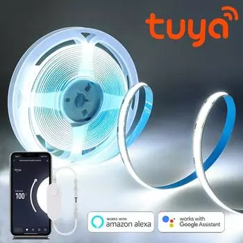 Светодиодная лента COB высокой интенсивности Tuya Smart Life Wi-Fi Управление приложением Гибкая подсветка Лампа Лента работает с Alexa, Google Home 1M белый