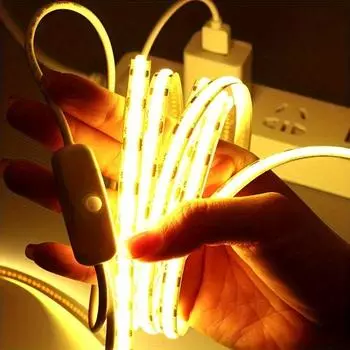Светодиодная лента COB высокой плотности, гибкая лента, веревка, USB 5 В, 320 светодиодов/м, кнопочный переключатель, подсветка своими руками для кухни, комнаты, телевизора, зеркала 1m