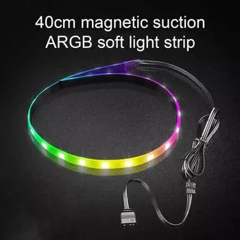 Светодиодная лента COOLMOON CM-LS40, 4-контактный интерфейс, магнитная, 40 см, 5 В, ARGB, 24 лампы, бусины, мягкая светодиодная лента для компьютера 5V ARGB чёрный