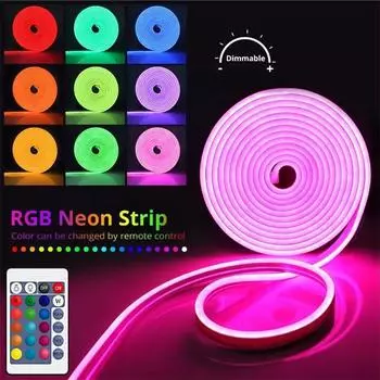 Светодиодная лента DC5V RGB Neon с 24-кнопочным пультом дистанционного управления, водонепроницаемая, неоновая, 1/2/3/4/5 м, для освещения комнаты, дома, улицы, телевизора, декора 1m