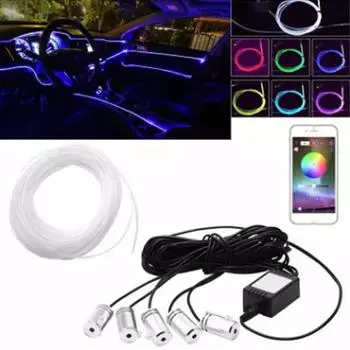 Светодиодная лента для освещения салона автомобиля, RGB-оптические лампы, неоновая атмосфера, авто с комплектом управления освещением, декоративный пульт дистанционного управления J0B7