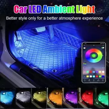 Светодиодная лента для подсветки ног в салоне автомобиля, комплект неонового освещения с музыкальным USB-портом, декоративные RGB-лампы с дистанционным управлением подсветкой T4R8