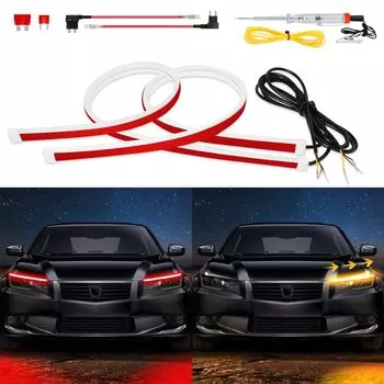 Светодиодная лента DUOFU365 для капота автомобиля, ультратонкая, 2 цвета, переключение, последовательный поток, водонепроницаемая, боковое свечение, общий тип, капот, 2 шт.