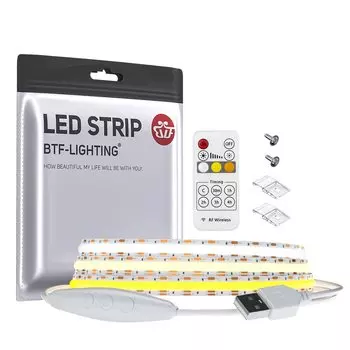 Светодиодная лента FCOB COB CCT, USB-светильник, гибкая светодиодная лента высокой плотности, 2 м, цвет лампочки, дневной свет, белый, ширина 10 мм, светодиодная лента DC5V