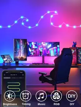 Светодиодная лента GGbingo RGB Smart APP Водонепроницаемая USB-перезаряжаемая комнатная рождественская декорация Портативная атмосфера для кемпинга хаки