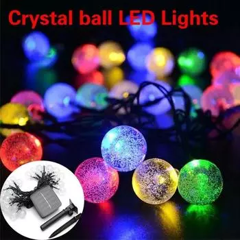 Светодиодная лента Хрустальный шар Светодиодная солнечная лампа Фея Солнечная батарея Гирлянды для наружного рождественского декора 4.8 m белый