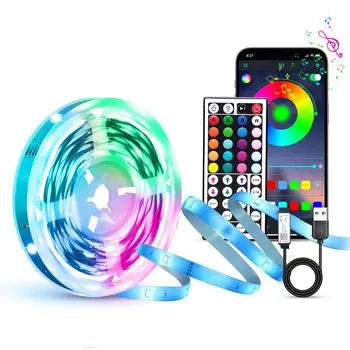 Светодиодная лента IKERY 5M USB RGB 44-кнопочный пульт дистанционного управления и приложение для смартфона Регулируемая яркость Музыкальный таймер Непрямой Стильный светодиодный игровой фестиваль Украшения LED