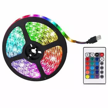 Светодиодная лента Konrev, световая лента, светодиодная лента 5 В RGB, 16 цветов, водонепроницаемая, с 24 кнопками, пульт дистанционного управления, 4 режима, высокая яркость, непрямой свет