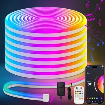 Светодиодная лента Lamomo RGB 20M с регулируемой яркостью, цветная трубка, непрямое освещение, водонепроницаемость IP65, высокая яркость, режущийся неоновый свет, дистанционное управление через приложение Bluetooth
