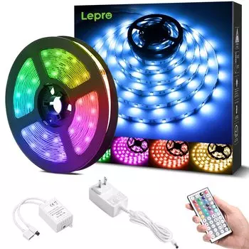 Светодиодная лента Lepro 5 м RGB гирлянда высокой яркости с регулируемой яркостью цвета 150 линий высокой плотности SMD 5050 светодиодная лента с пультом дистанционного управления 44K светодиодная лента 12 В