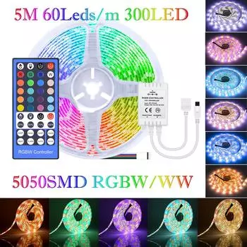 Светодиодная лента MALITAI RGBW IP65 RGBWW, меняющая цвет, веревочное освещение с контроллером RGB, 16,4 фута, 300 светодиодов, 5050 SMD, ленточные светильники