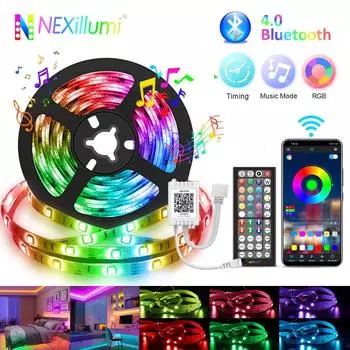 Светодиодная лента Nexillumi 5050 RGB, 5 м/10 м/15 м/20 м/30 м, управление через приложение Bluetooth, синхронизация музыки, лента с адаптером 12 В/24 В для декора EU Plug