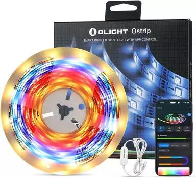 Светодиодная лента OLIGHT Ostrip, бесступенчатая регулировка яркости, непрямое освещение, 5 м, многоцветное управление RGB, возможность резки по USB, IP24, водонепроницаемость, простая установка