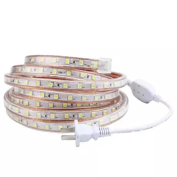 Светодиодная лента переменного тока 220 В SMD 5050 60 светодиодов/м IP67 Водонепроницаемая супер яркая вилка питания европейского стандарта Наружное освещение 1m синий