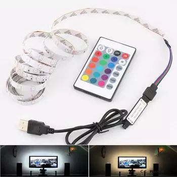Светодиодная лента постоянного тока 5 В 2835 RGB для подсветки телевизора 5 м SMD 2835 неоновая светодиодная лента с USB 24-клавишным диммером для светодиодной ленты с дистанционным управлением 5m