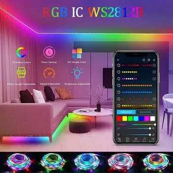 Светодиодная лента постоянного тока 5 В 3 м RGBIC WS2812B Phantom Bluetooth APP пульт дистанционного управления ПК ТВ Гостиная Атмосфера Свет Украшение комнаты 3m