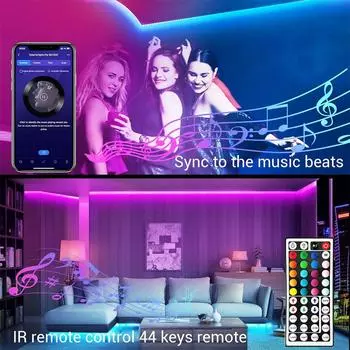 Светодиодная лента RGB5050 с управлением по Bluetooth, светодиодная лента с 44 клавишами, дистанционный пульт управления, лента для украшения комнаты, подсветка телевизора 1m