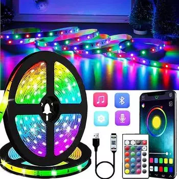 Светодиодная лента RGB 2835 USB 5 В Bluetooth 5050 DIY умный гибкий диод подходит для комнаты, кухни, вечеринки, декора, Luces, подарок на праздник 24Key2835&0.5m