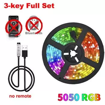 Светодиодная лента RGB 5050 с 3 кнопками управления, 5 В, USB, светодиодная лента, гибкая диодная лента для подсветки телевизора, украшение комнаты 1m