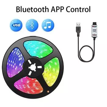 Светодиодная лента RGB 5050 с управлением через Bluetooth-приложение 5 В USB, гибкая светодиодная лента для спальни, сада, вечеринки, свадьбы 5m