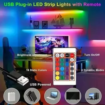 Светодиодная лента RGB 5050 USB 24 клавиши пульт дистанционного управления гибкая лента рождественские огни светодиодная лампа лента украшение для игровой комнаты 1m