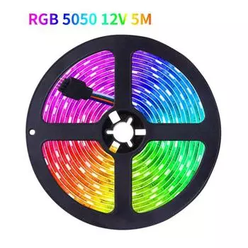 Светодиодная лента RGB 5 м 12 В SMD5050 водонепроницаемая гибкая светодиодная лента для гостиной, спальни, вечеринки, бара, украшения