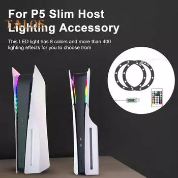 Светодиодная лента RGB для PS5 Slim Disc и Digital Edition, 8 цветов, 400 эффектов, DIY Гибкая игровая консоль, меняющая цвет, декоративная лампа, комплект колец Sets