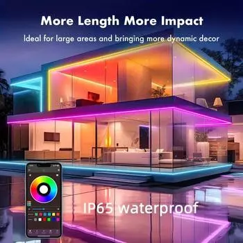 Светодиодная лента RGB Neon Light IP65 Водонепроницаемая 12 В для садовой вечеринки Гибкая лента для вывесок Умный Bluetooth 48-клавишный пульт дистанционного управления через приложение Домашний декор 5m