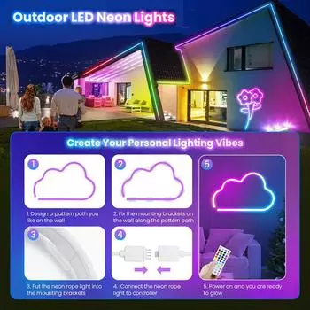 Светодиодная лента RGB Neon Liner EU Водонепроницаемая Bluetooth-пульт ДУ Гибкая лента Подсветка телевизора Декор для спальни Рождественские праздничные огни 5m