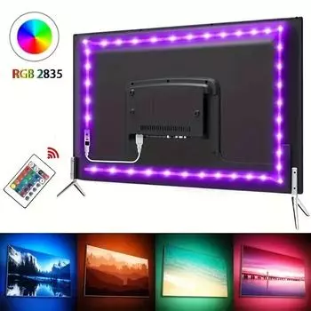 Светодиодная лента RGB низкого напряжения 5 В — с питанием от USB, самоклеящаяся, идеально подходит для подсветки телевизора. 0.5m not waterproof; 3-button line control