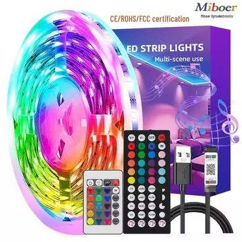 Светодиодная лента RGB с 24-кнопочным пультом дистанционного управления и управлением по Bluetooth - 5 В USB подсветка телевизора 1m, 3-button line control, 12 lights/m