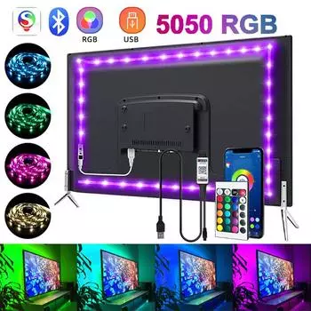 Светодиодная лента RGB с интеллектуальным управлением, неоновая лампа Bluetooth, USB-подсветка, украшение для телевизора 5050 5050 Non Waterproof&1M