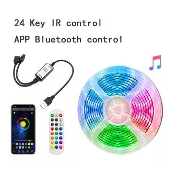 Светодиодная лента RGB с питанием от USB, 24 клавиши, ИК-управление и приложение, Bluetooth-управление, 2835 SMD, гибкая лента для лампы для подсветки телевизора, украшение для домашней комнаты, вечеринки 50CM