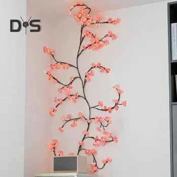 Светодиодная лента с изображением цветущей лозы вишни с дистанционным управлением, несколько режимов освещения, светодиодные светильники в виде веток вишни, настенный декор S