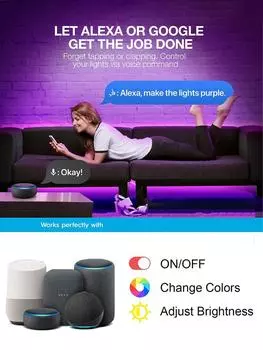 Светодиодная лента Smart Wifi RGB 5050 для домашнего декора, подсветка телевизора, совместима с Alexa Google Home 1m