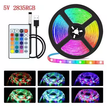 Светодиодная лента SMD 2835 1M USB 60 светодиодов/м RGB с дистанционным управлением Гибкая лента диодная лента Подсветка телевизора Декор комнаты 1M белый