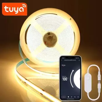 Светодиодная лента Tuya Smart Life COB для внутреннего освещения, 320 светодиодов/м, гибкая лента, 3000-6500K, светодиодные фонари RA90, работают с Alexa Google Home 1m белый
