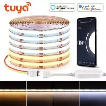 Светодиодная лента Tuya Smart WiFi COB CCT, 24 В постоянного тока, 3 м, 5 м, 2700–6500 К, сменная лента с регулируемой яркостью, работает с Alexa Google Home 3M