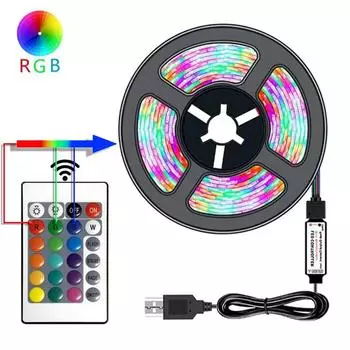 Светодиодная лента USB 2835, 10 м, RGB, 24-кнопочный пульт дистанционного управления, гибкая лампа, лента, подсветка экрана телевизора, диод