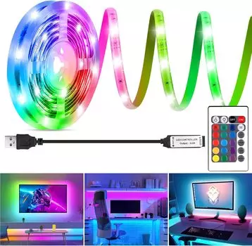 Светодиодная лента USB 5M, меняющая цвет 2835 RGB, гибкие светодиодные лампы с 24 клавишами для детской игровой комнаты, домашней вечеринки, подсветки телевизора 1m