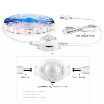 Светодиодная лента USB PIR датчик движения диммер подсветка 5 В диодная лента лента для домашнего декора DIY высокоплотная линейная лампа освещения 1m белый