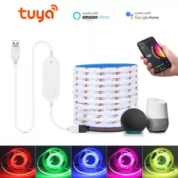 Светодиодная лента USB RGB COB с контроллером переключателя Wi-Fi Tuya Smart Life с затемнением 576 светодиодов/м, диодная лента, украшение для ТВ-фонового освещения 1M